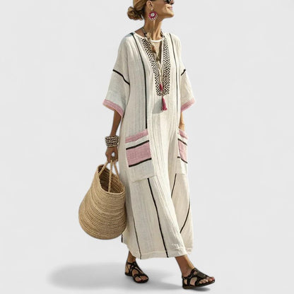Women's Summer Boho V Neck Maxi Dress With Pockets