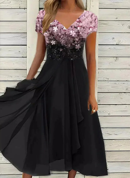 Women's Wedding Guest Floral V Neck Midi Dress