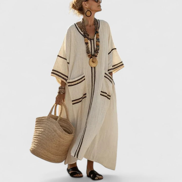 Women's Summer Boho V Neck Maxi Dress With Pockets