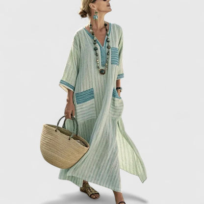 Women's Summer Boho V Neck Maxi Dress With Pockets