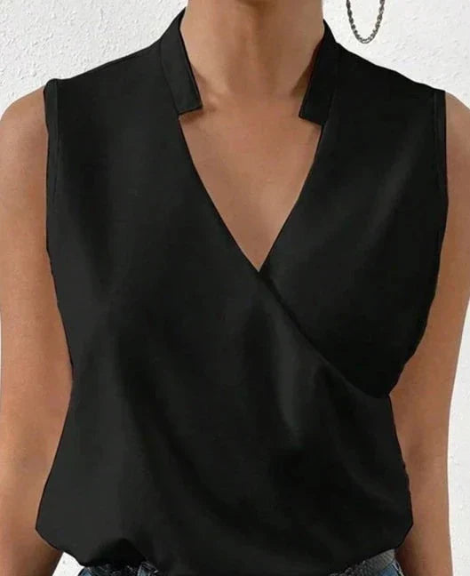 Women's Cocktail V Neck Sleeveless Wrap Blouse Top