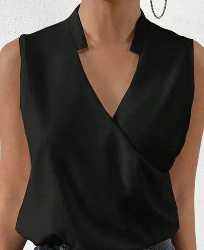 Women's Cocktail V Neck Sleeveless Wrap Blouse Top