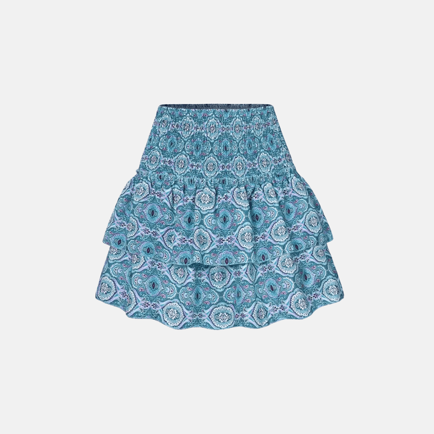 Women's Boho Print Smocked Waist Tiered Mini Skirt