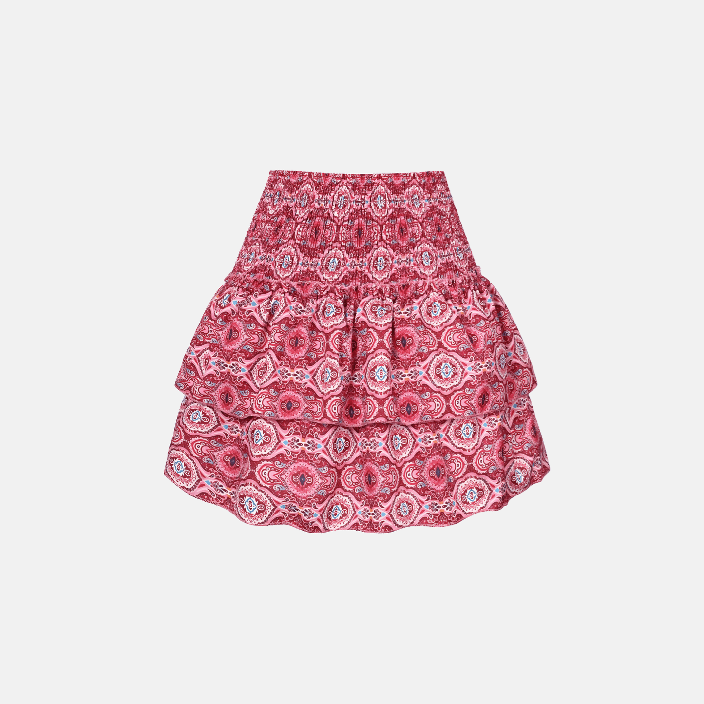 Women's Boho Print Smocked Waist Tiered Mini Skirt