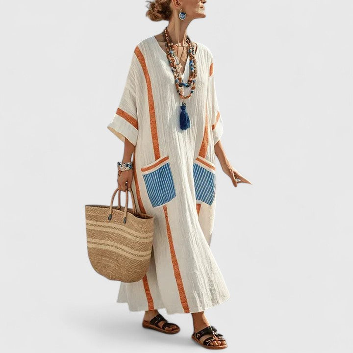Women's Summer Boho V Neck Maxi Dress With Pockets