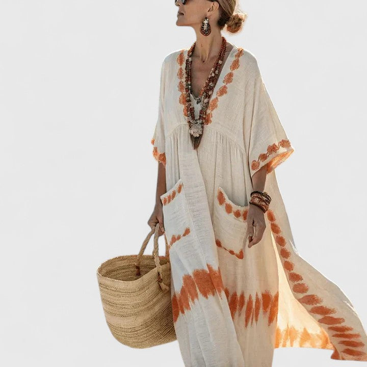 Women's Summer Boho V Neck Maxi Dress With Pockets