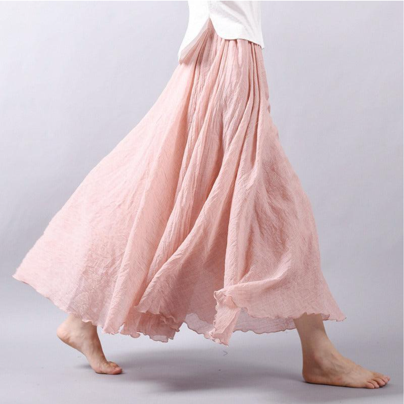 Women's Summer Pleated Maxi Skirt with Elastic Waist