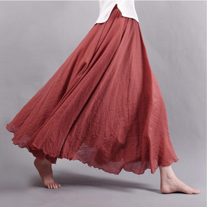 Women's Summer Pleated Maxi Skirt with Elastic Waist