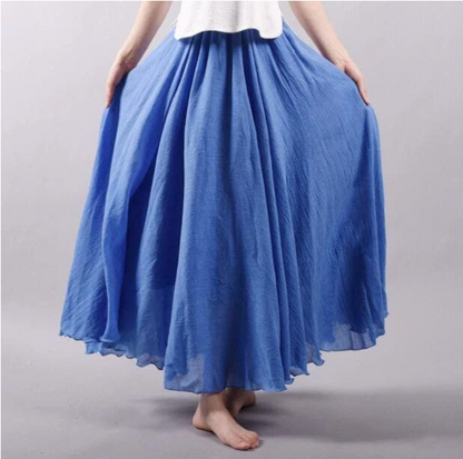 Women's Summer Pleated Maxi Skirt with Elastic Waist
