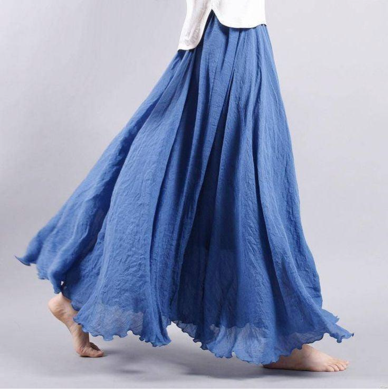 Women's Summer Pleated Maxi Skirt with Elastic Waist