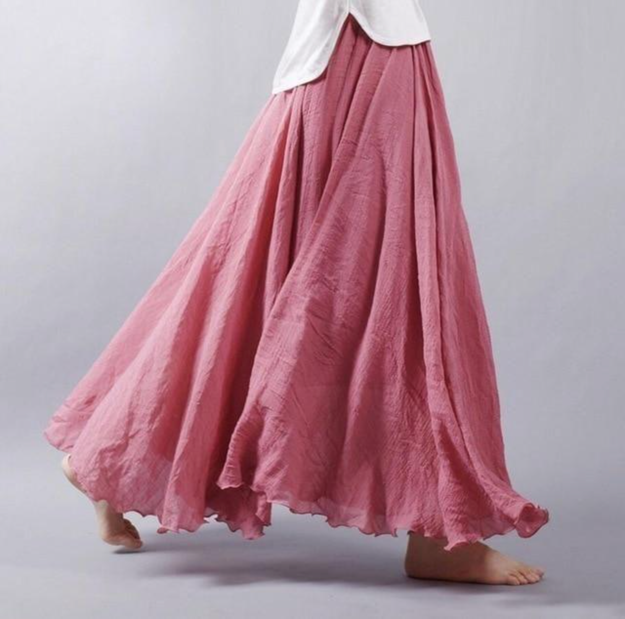 Women's Summer Pleated Maxi Skirt with Elastic Waist
