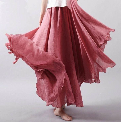 Women's Summer Pleated Maxi Skirt with Elastic Waist