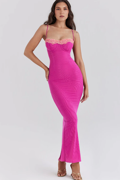 Women's Cocktail Lace Trim Sweetheart Maxi Dress