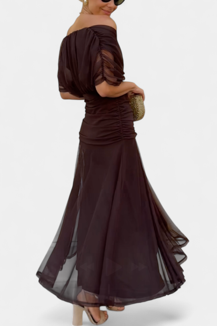 Women's Wedding Guest Off Shoulder Ruched Maxi Dress
