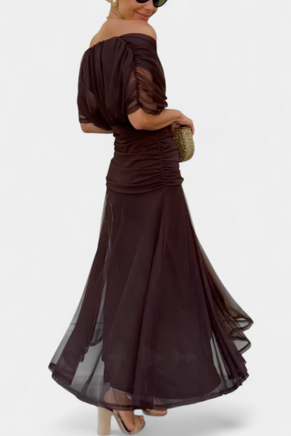 Women's Wedding Guest Off Shoulder Ruched Maxi Dress