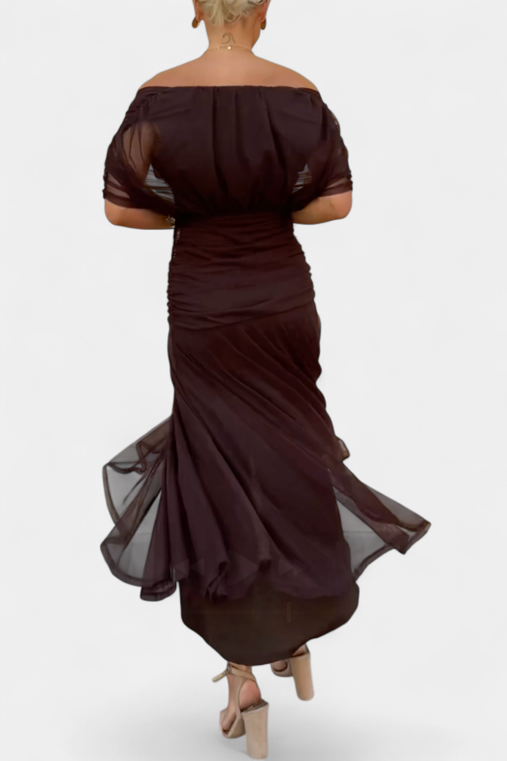 Women's Wedding Guest Off Shoulder Ruched Maxi Dress