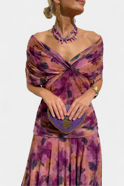 Women's Wedding Guest Off Shoulder Ruched Maxi Dress