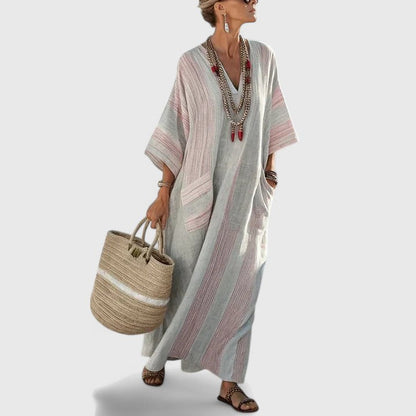Women's Summer Boho V Neck Maxi Dress With Pockets