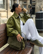 Wiosna/Jesień – Luksusowe Wykończenie Skórzane – Krótka Kurtka