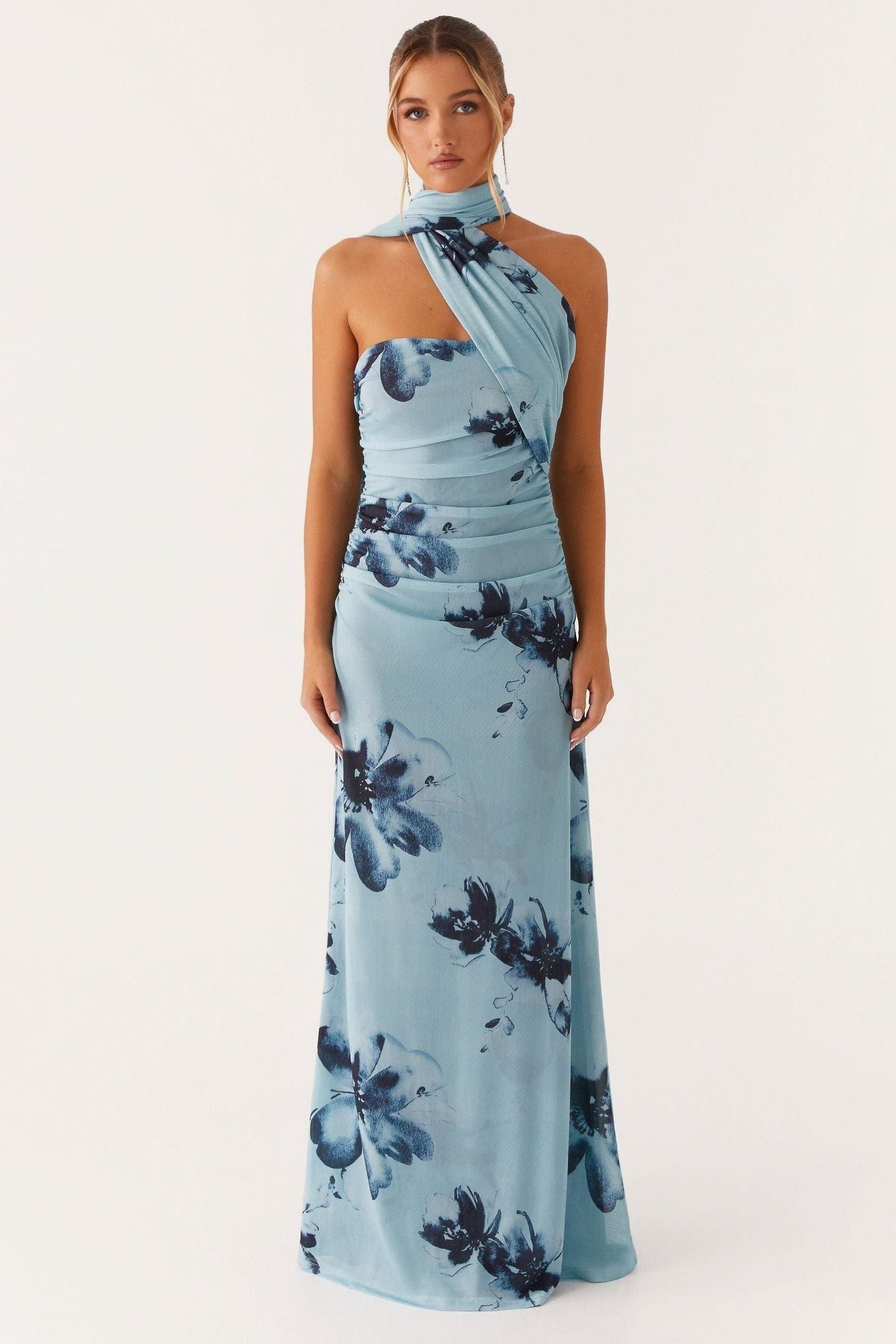 Women's Wedding Guest Floral Halter Maxi Dress