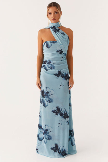 Women's Wedding Guest Floral Halter Maxi Dress
