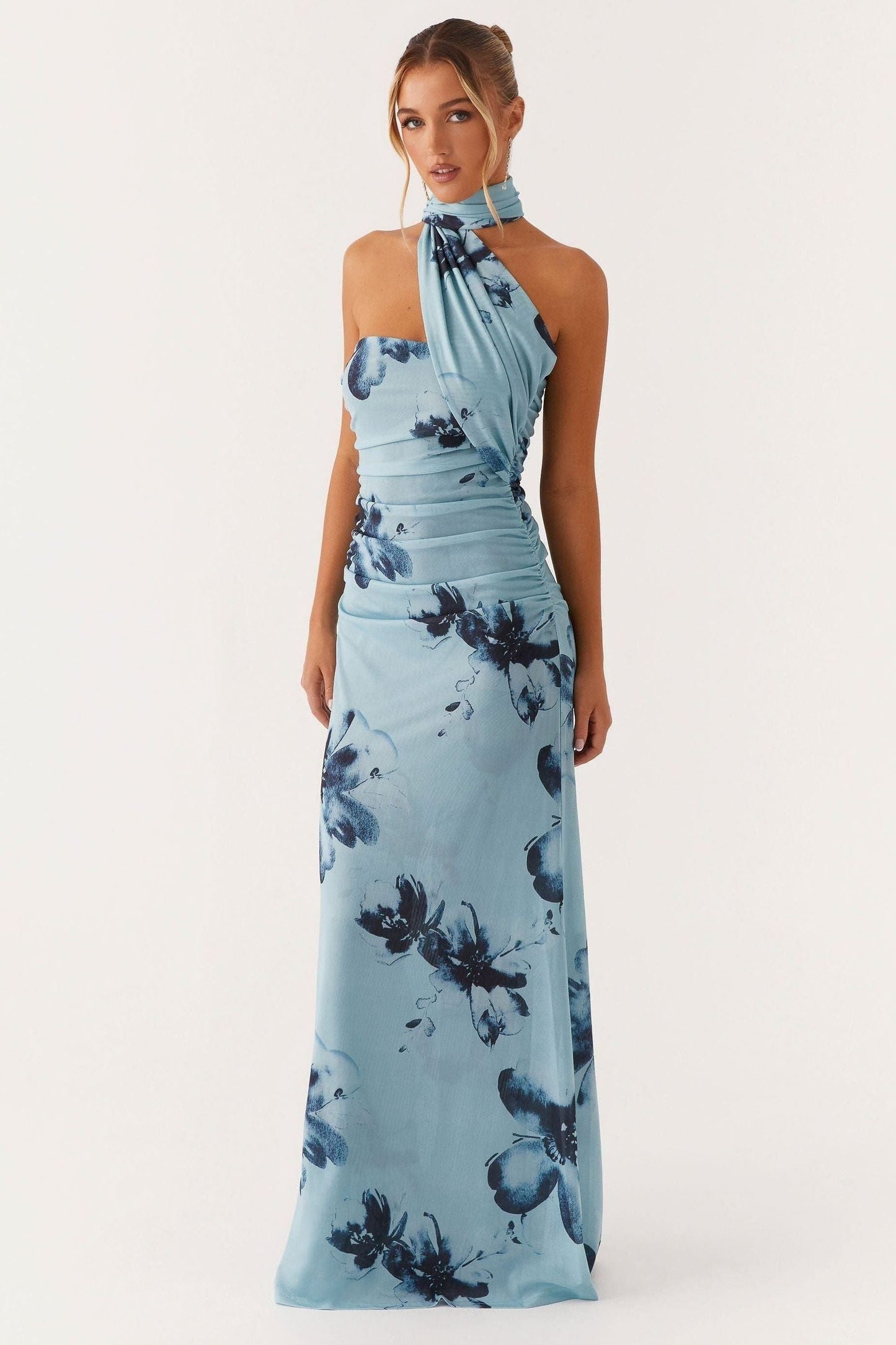 Women's Wedding Guest Floral Halter Maxi Dress