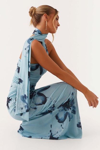Women's Wedding Guest Floral Halter Maxi Dress