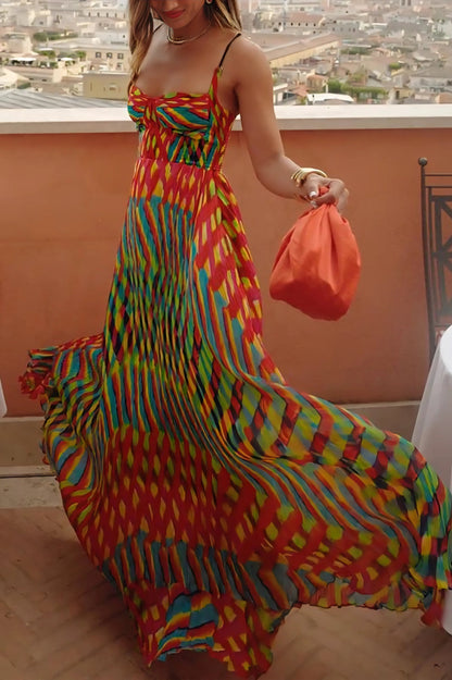 Women's Wedding Guest Printed Spaghetti Strap Maxi Dress