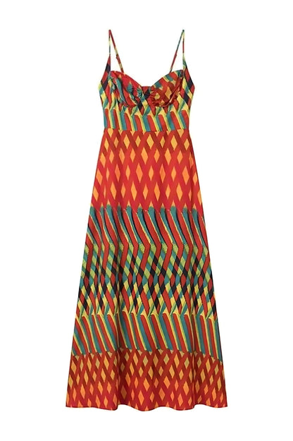 Women's Wedding Guest Printed Spaghetti Strap Maxi Dress