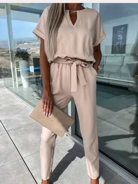 Women's Cocktail V Neck Short Sleeve Ankle Jumpsuit