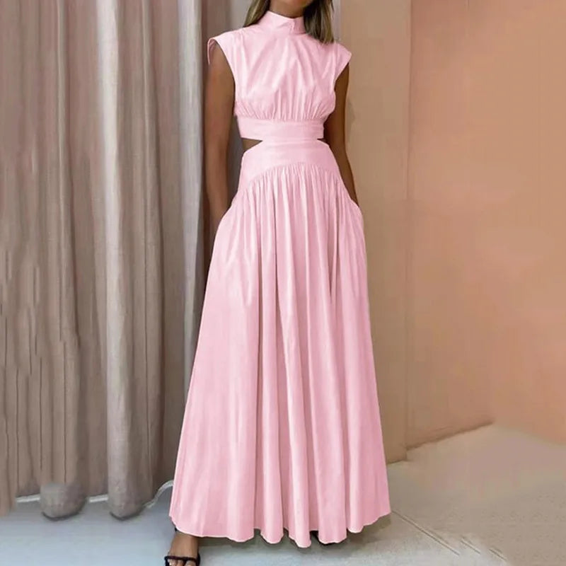 Women's Wedding Guest Cutout Mock Neck Maxi Dress