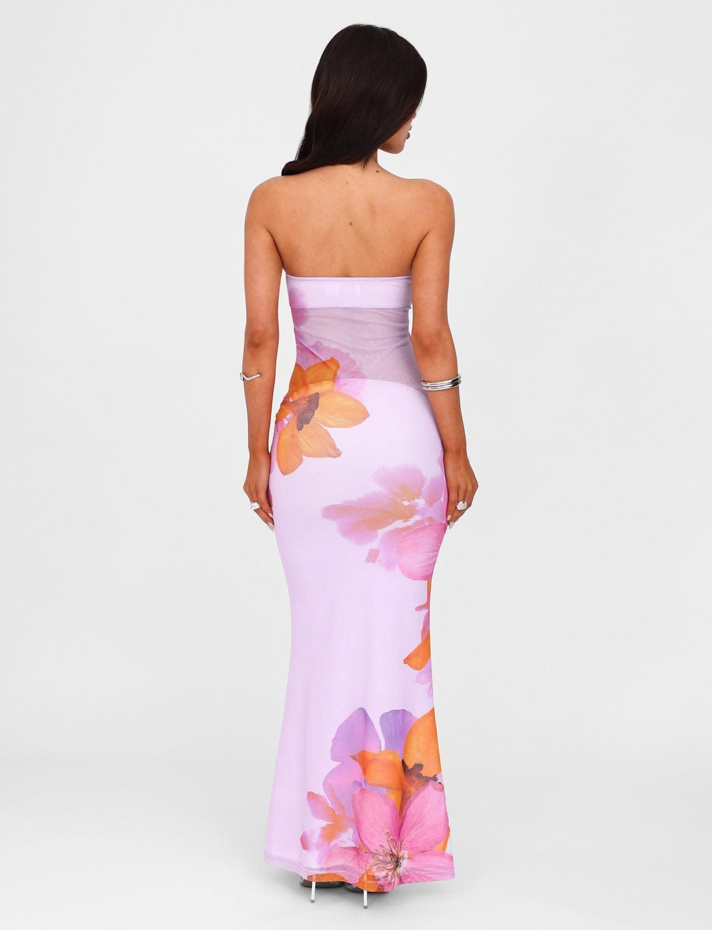 Women's Wedding Guest Strapless Floral Maxi Dress