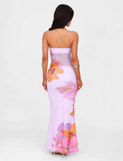 Women's Wedding Guest Strapless Floral Maxi Dress