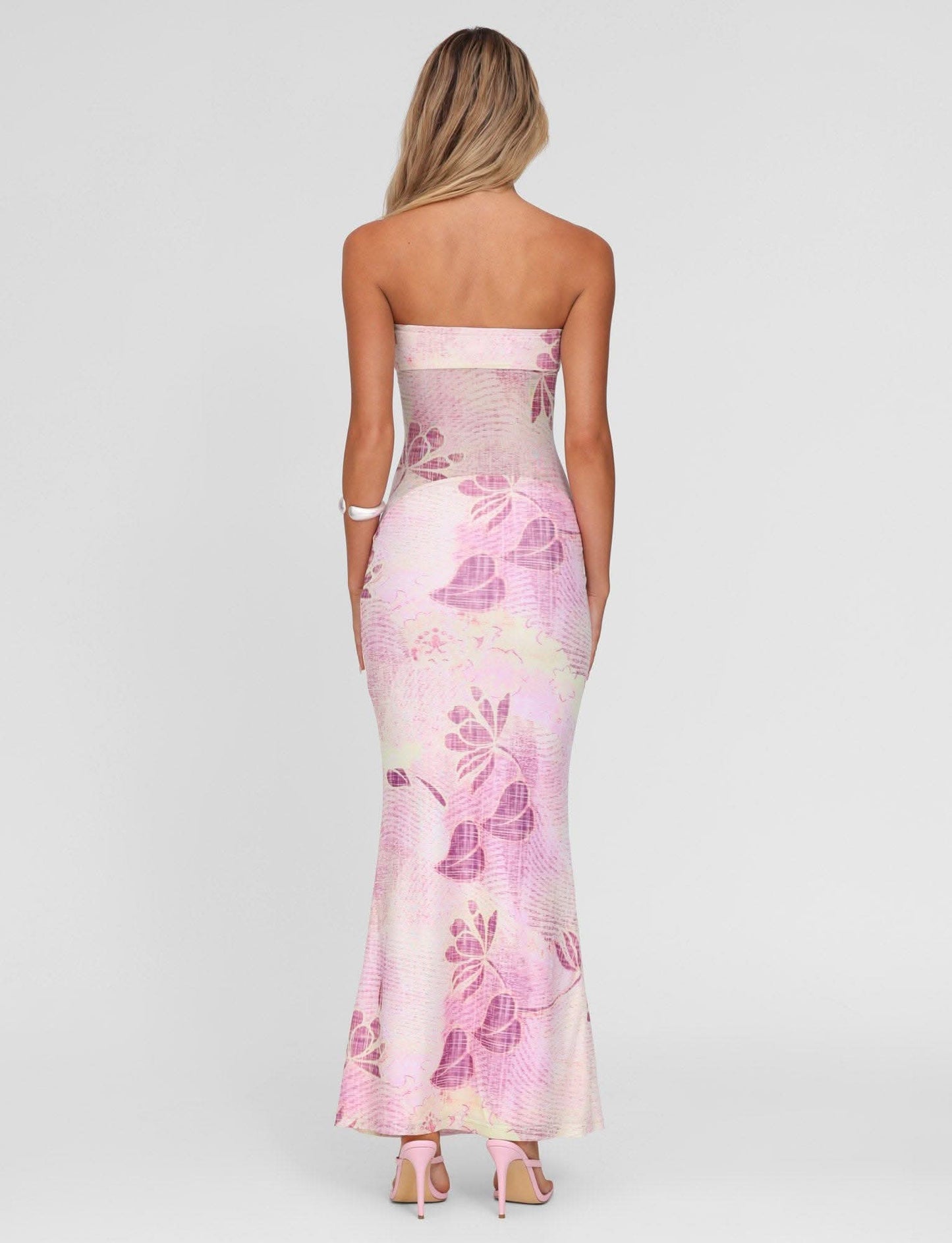 Women's Wedding Guest Strapless Floral Maxi Dress