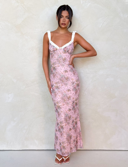 Women's Wedding Guest Floral V Neck Maxi Dress