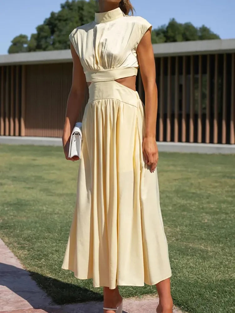 Women's Wedding Guest Cutout Mock Neck Maxi Dress