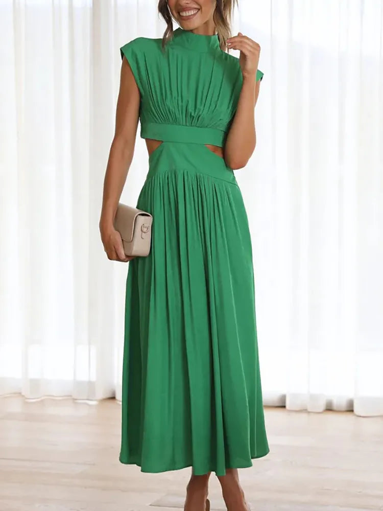Women's Wedding Guest Cutout Mock Neck Maxi Dress