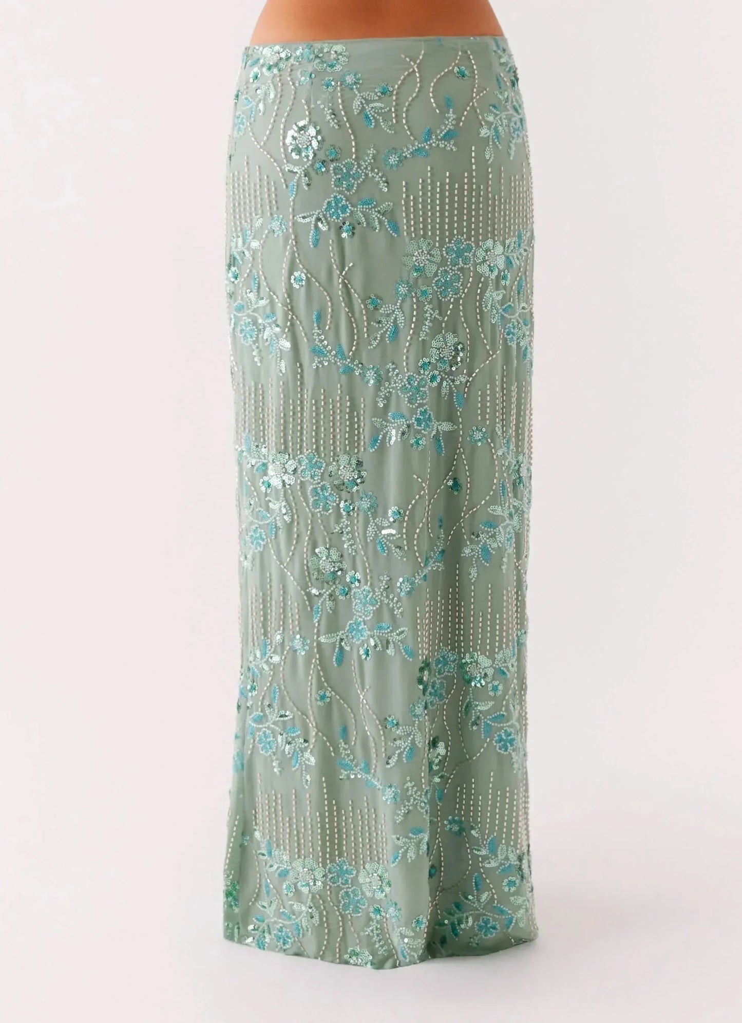 Women's Wedding Guest Floral Sequin Maxi Skirt