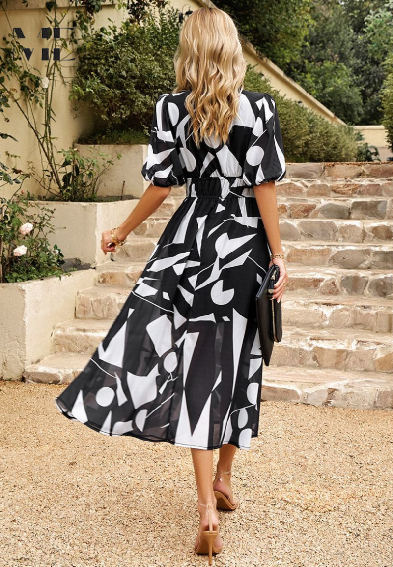 Women's Wedding Guest Floral V Neck Midi Dress