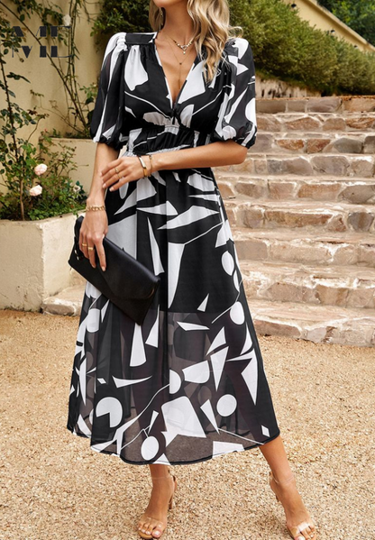 Women's Wedding Guest Floral V Neck Midi Dress