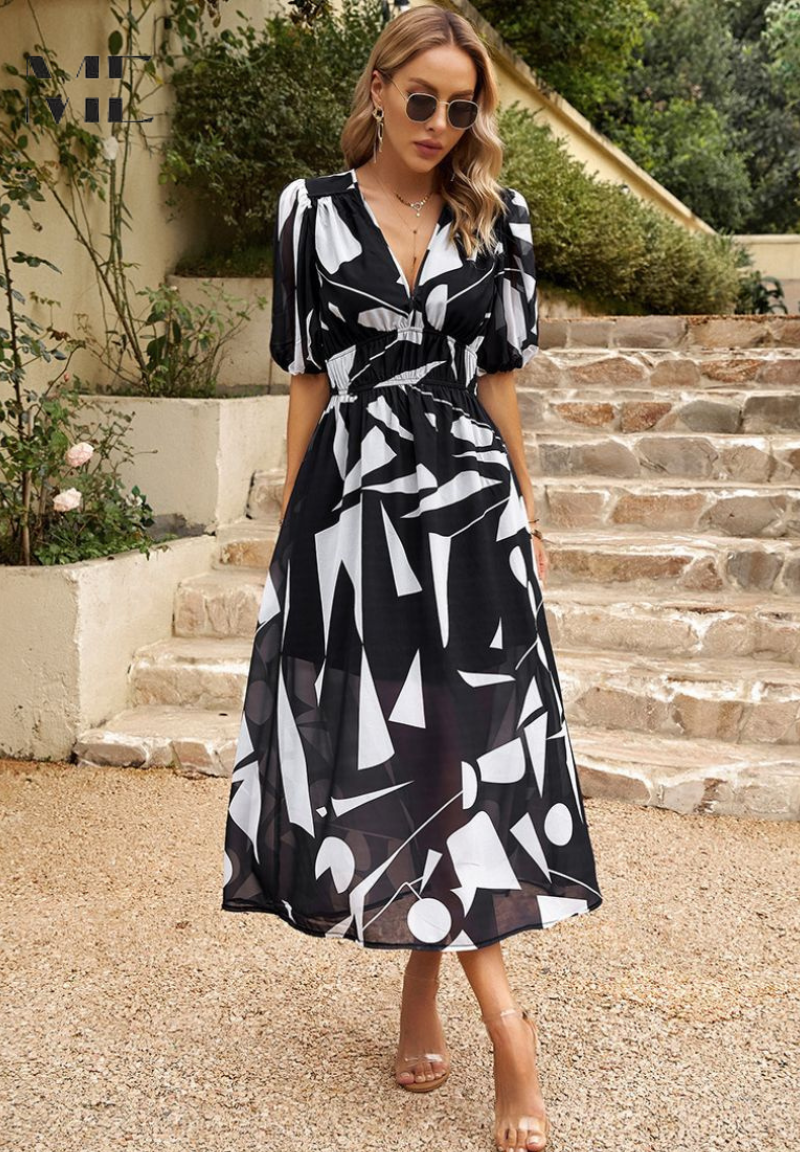 Women's Wedding Guest Floral V Neck Midi Dress