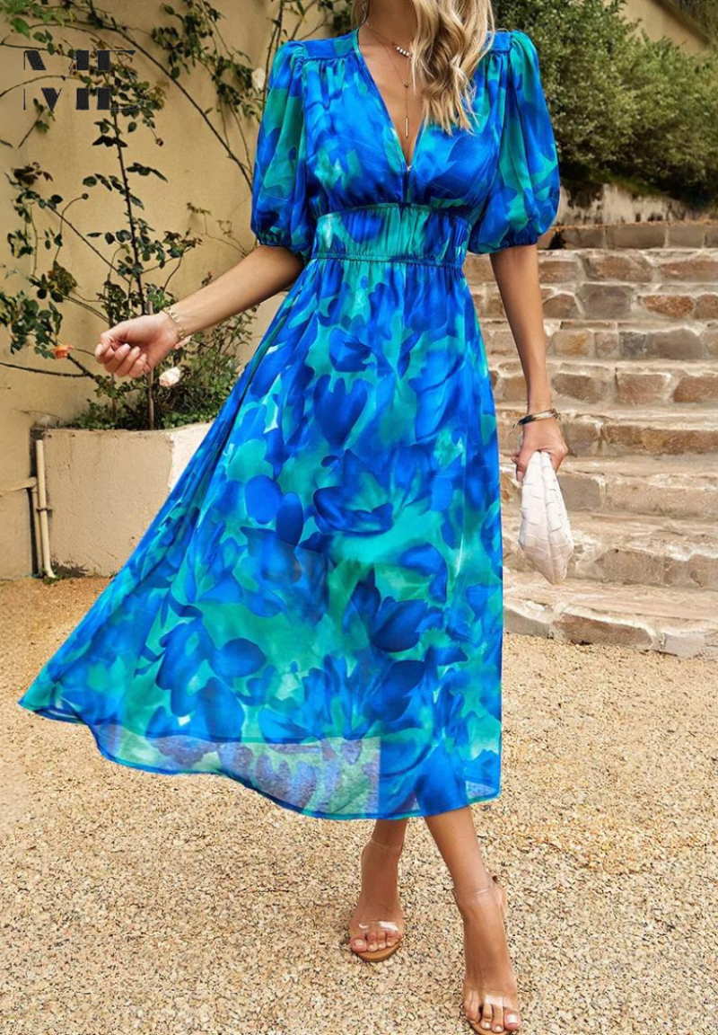 Women's Wedding Guest Floral V Neck Midi Dress