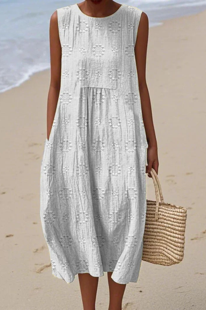 Women's Summer Embroidered Sleeveless Midi Dress