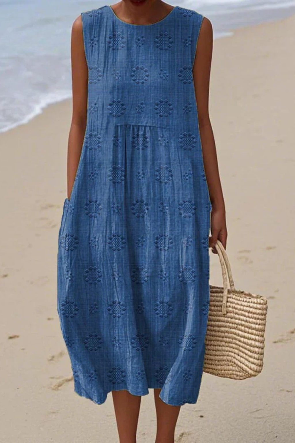Women's Summer Embroidered Sleeveless Midi Dress