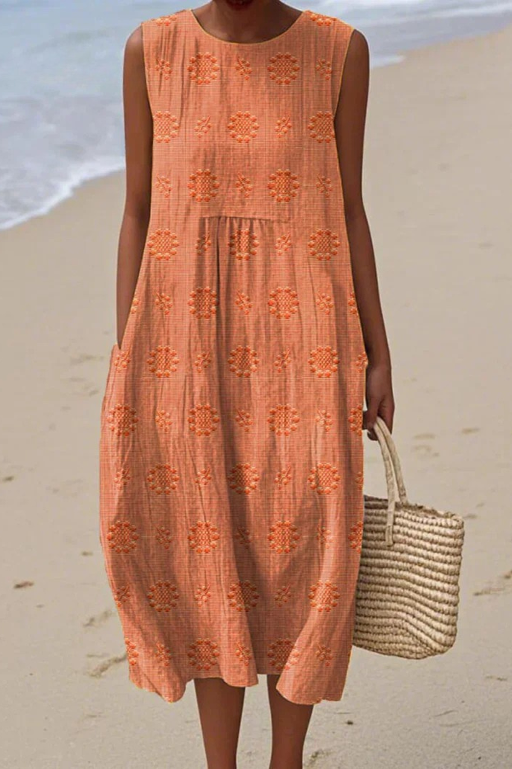 Women's Summer Embroidered Sleeveless Midi Dress
