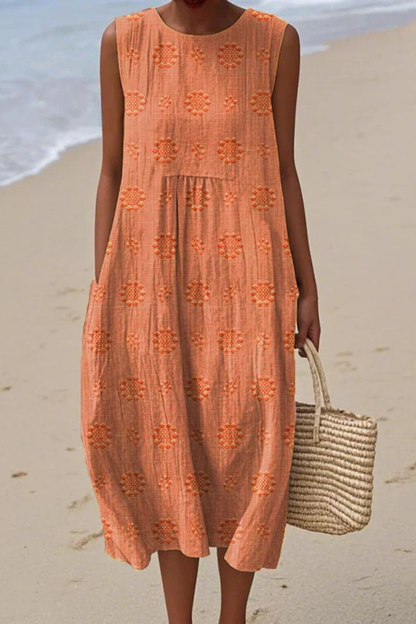 Women's Summer Embroidered Sleeveless Midi Dress