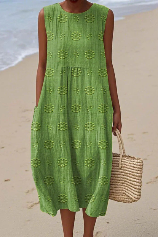 Women's Summer Embroidered Sleeveless Midi Dress