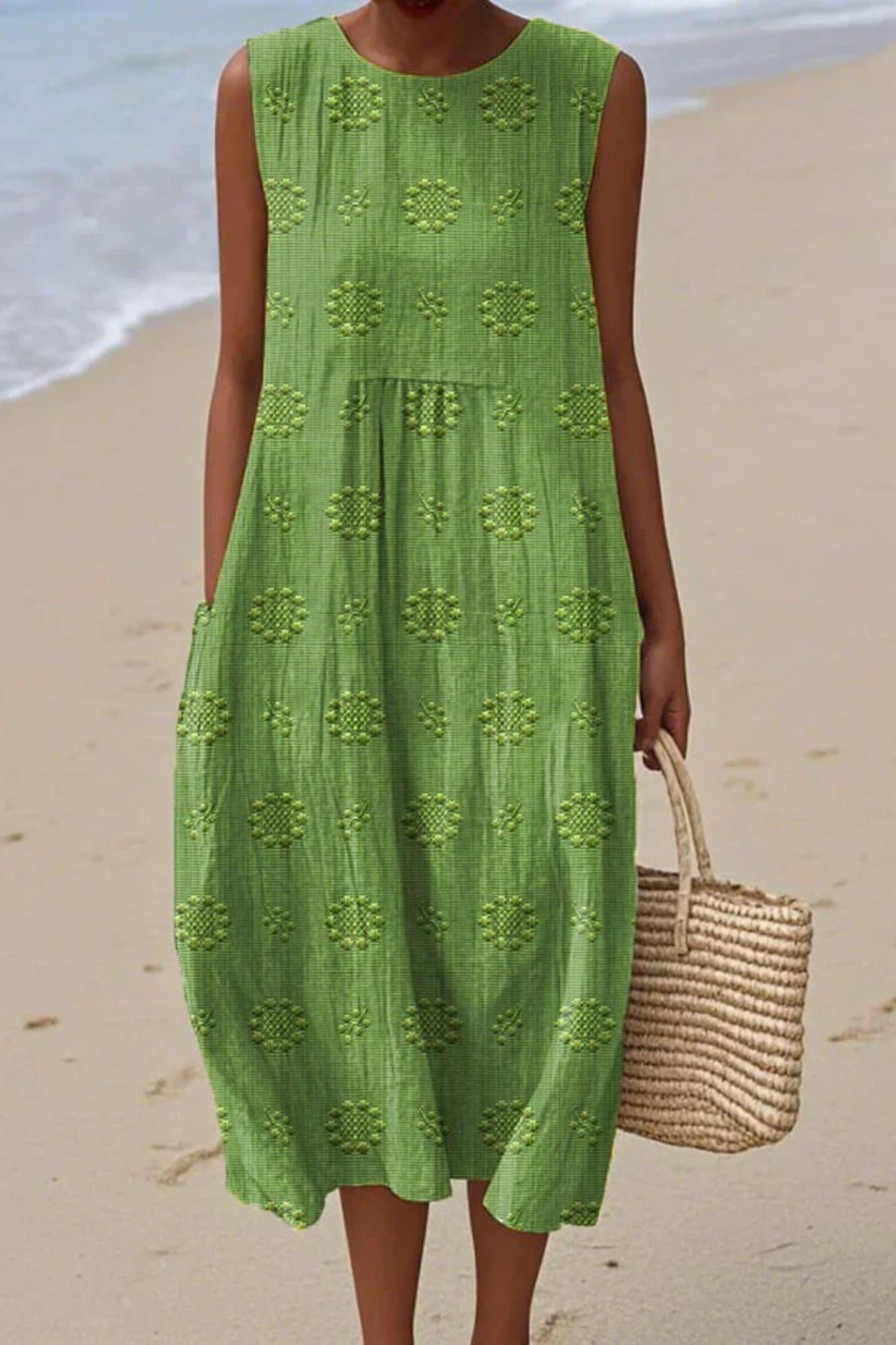 Women's Summer Embroidered Sleeveless Midi Dress