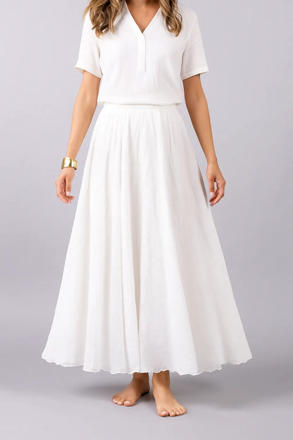Women's Summer Pleated Maxi Skirt with Elastic Waist