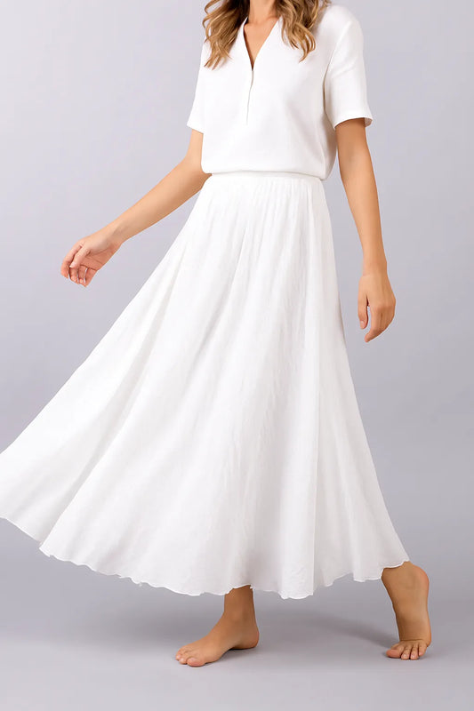 Women's Summer Pleated Maxi Skirt with Elastic Waist